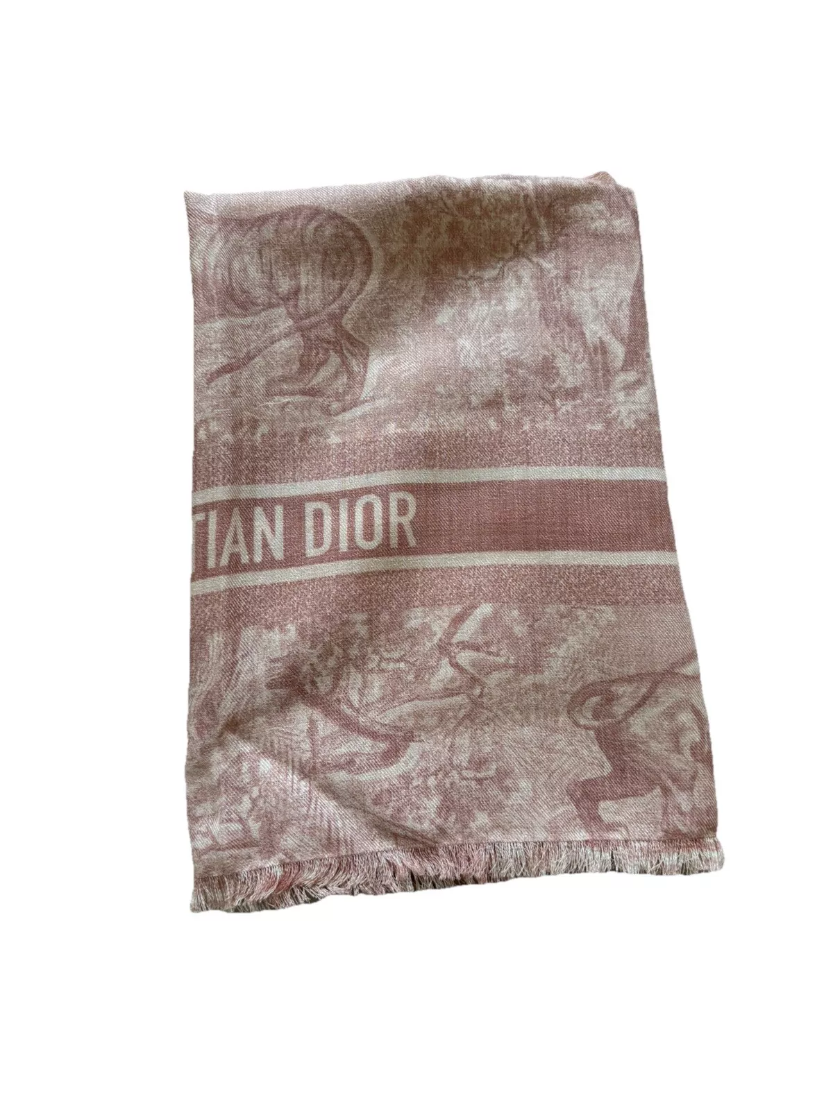Christian Dior Toile de Jouy Sauvage Châle 55x55in Rose des Vents Laine Soie Neuf