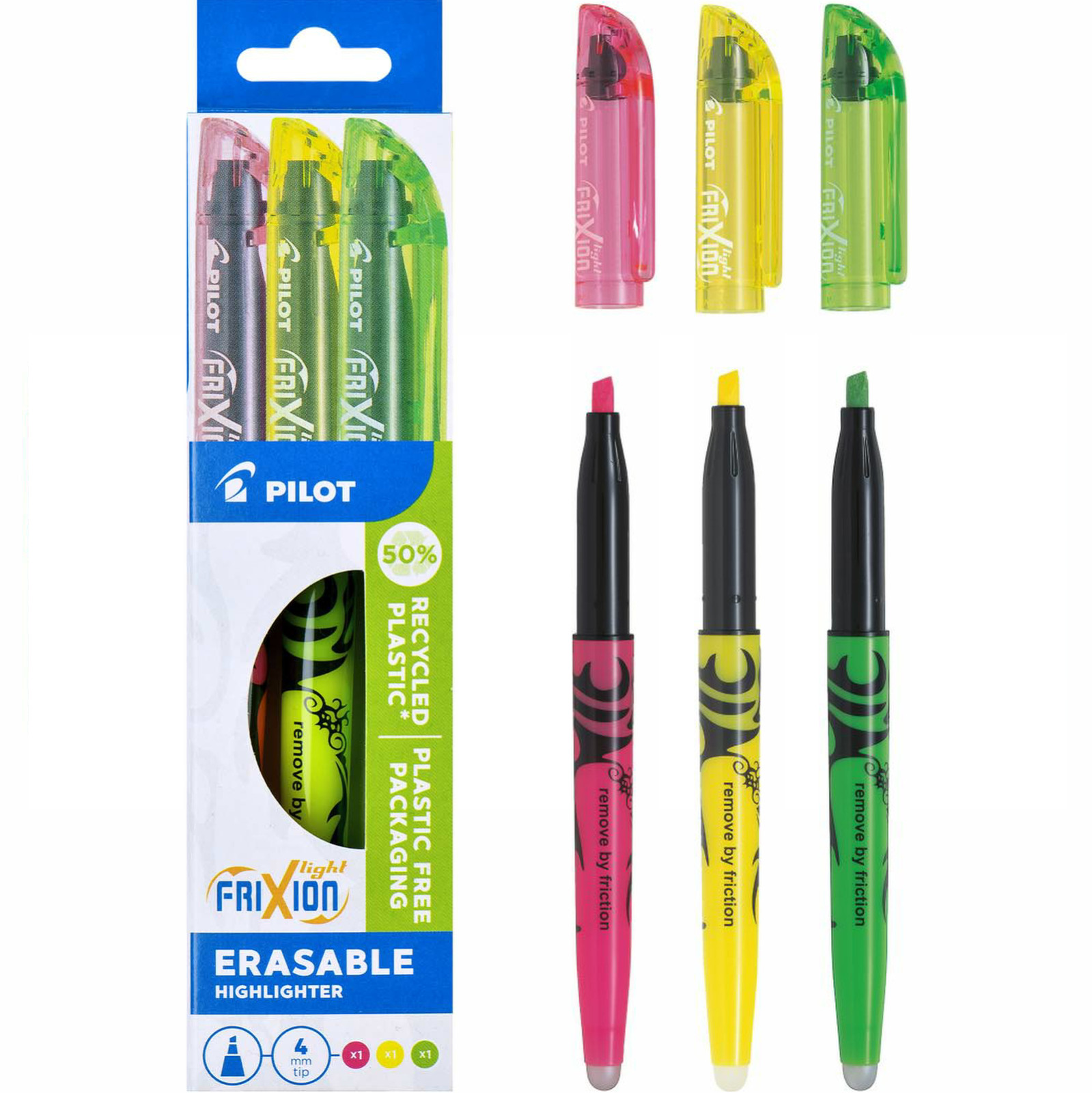 Pilot FriXion Highlighter Pens Light Erasable Wallet of 3 Assorted Colours