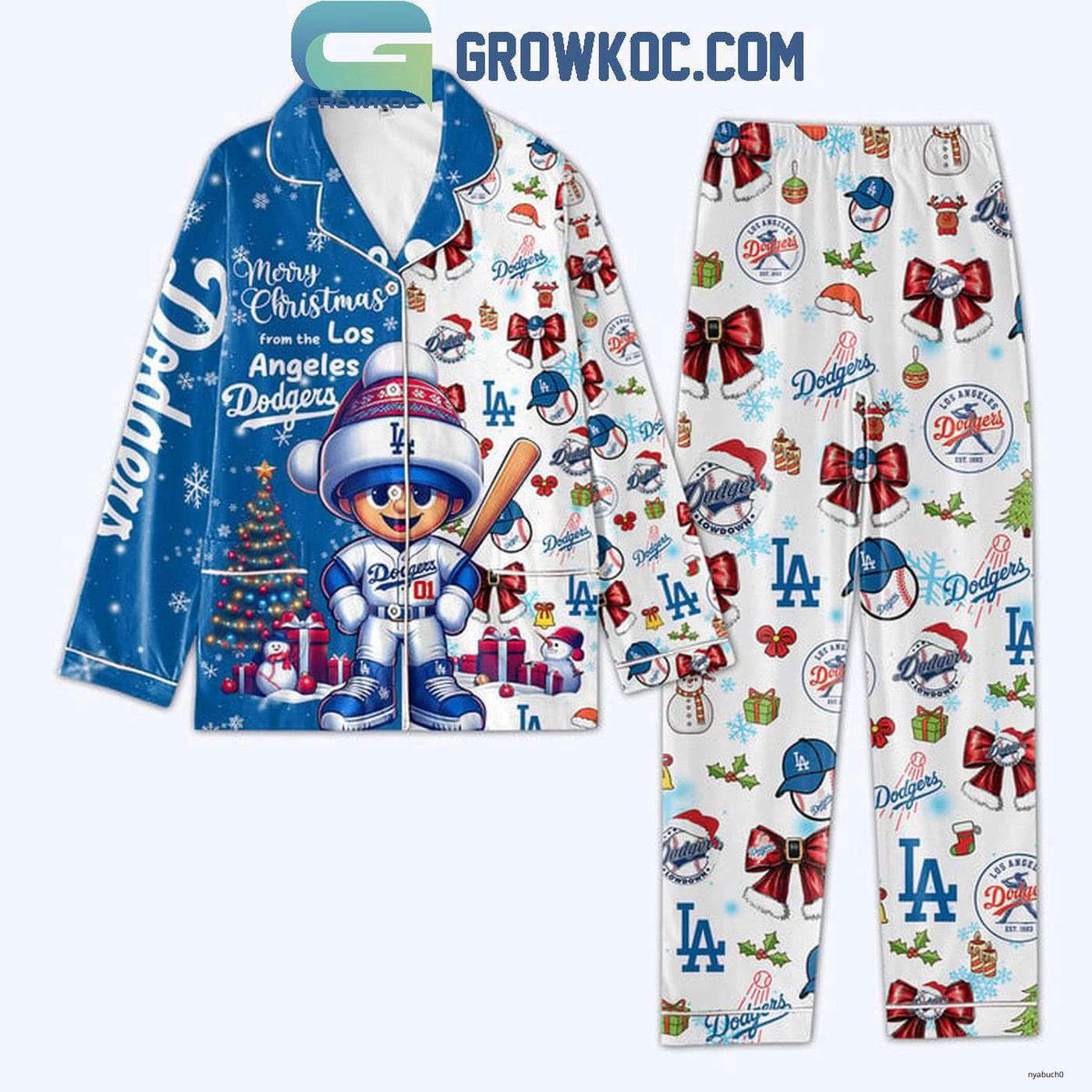 LA Dodgers All I Want For 2024 Christmas Is Dodgers Polyester Pajamas Set Gift