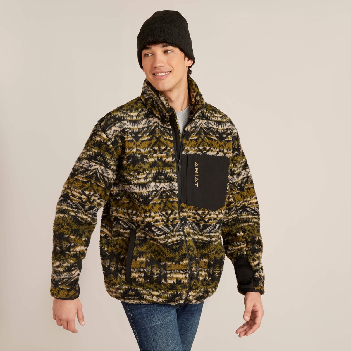 Ariat Men's Mammoth Olive Leaf Aztec Pattern Sweater Jacket