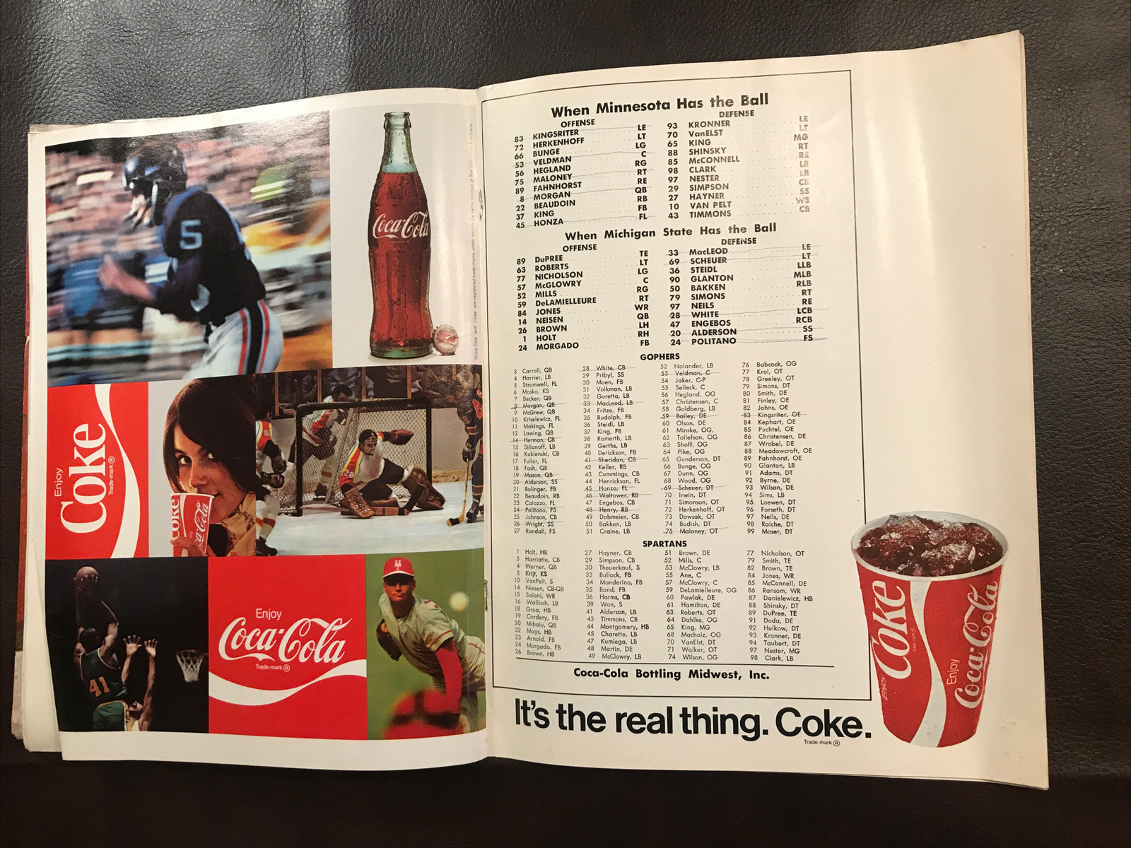 1972 MN Gophers v Michigan State Spartans Football Program Herb Brooks