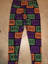 LulaRoe OS Halloween 2020 Leggings - Black Background - NWOT