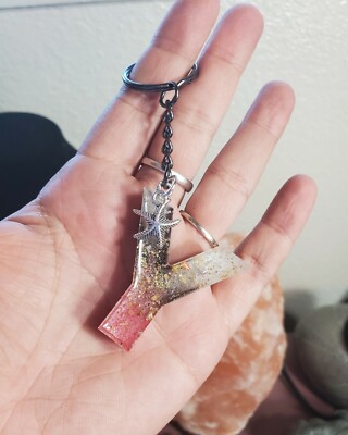 Handmade Resin Keychain Letter Y with Starfish Charm