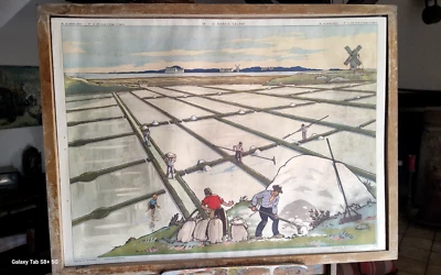 Ancienne Affiche géographie scolaire ROSSIGNOL RECTO VERSO 58x78cm sans le cadre - Photo 1/4