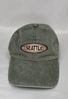 Vintage Fahrenheit Seattle Spell Out Embroidered Olive Leather Strap Adjust Hat