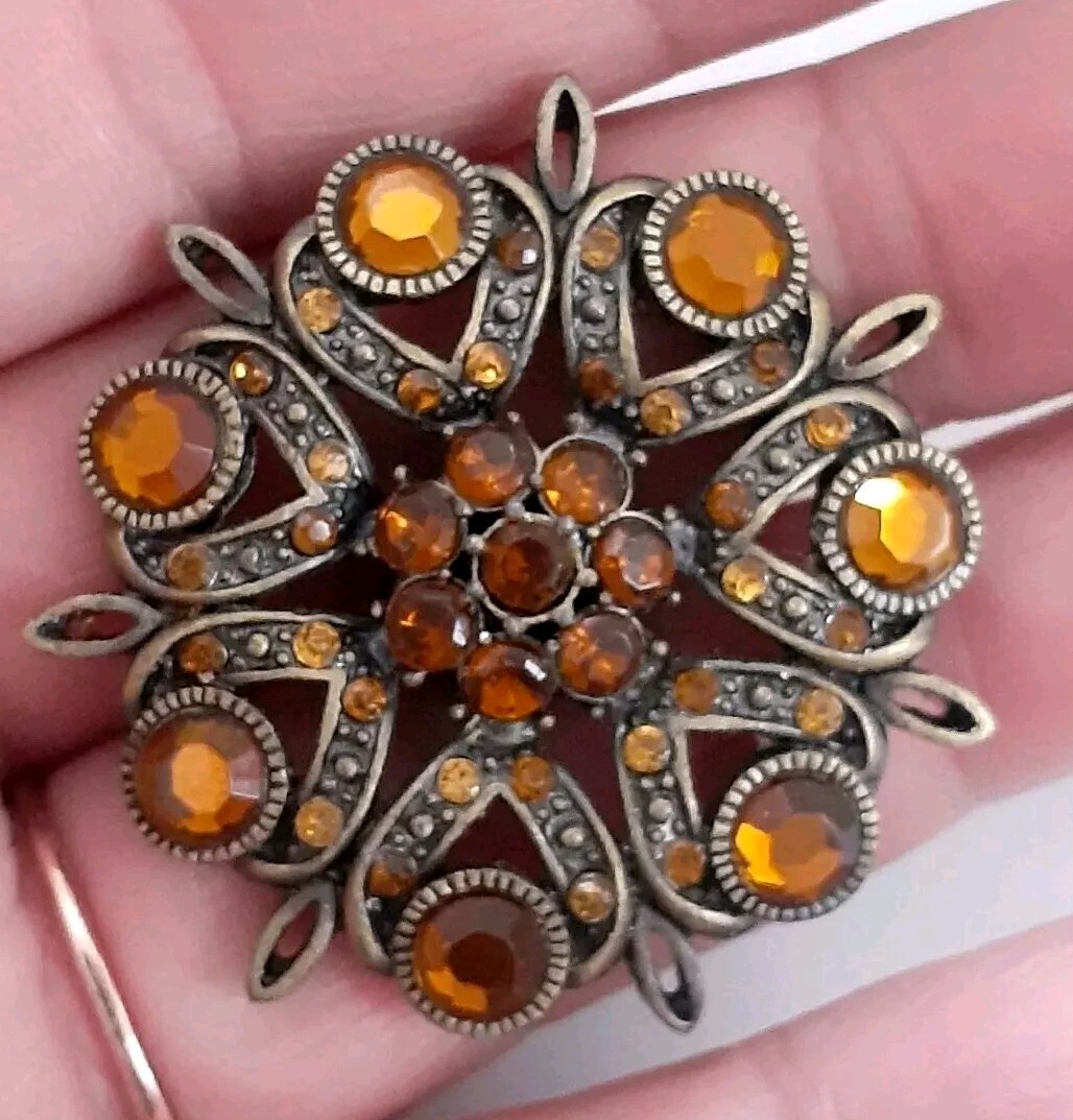 Victorian Reproduction Dark Amber Color Rhinestone Da… - Gem