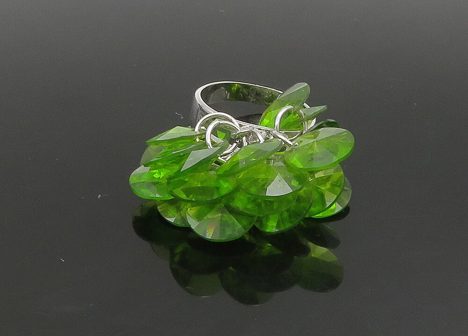 925 Sterling Silver Vintage Peridot Cluster Shiny Cocktail Ring Sz 7 RG23516 - Image 2 of 4