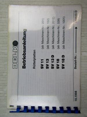 Delmag Delko SV11 SV13 SV13D SV18 SV18D Rüttelplatten Betriebsanleitung
