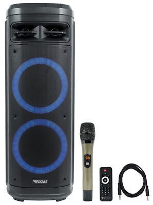 Rockville Go Party ZR10 Dual 10'' Portable Bluetooth Speaker w/LED+UHF Microphone