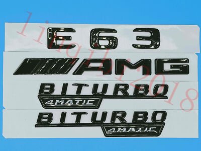 Flat Gloss Black E63 AMG BITURBO Trunk Embl Badge Sticker for 2017 Mercedes Benz