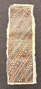 Fijian Painted Barkcloth/ Masi Kesa With Geometric Patterns 46"x16"