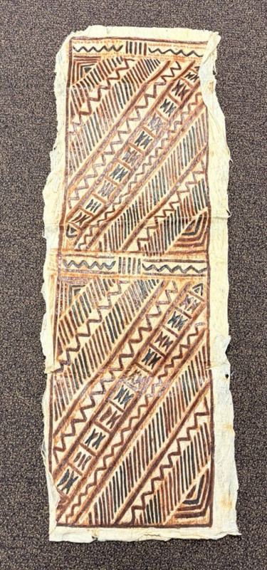 Fijian Painted Barkcloth/ Masi Kesa With Geometric Patterns 46"x16"