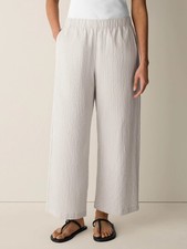 EILEEN FISHER Organic Cotton Pucker Check Wide-Leg Pant CHALK