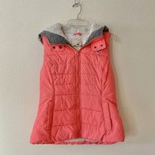 Hollister Women s Sherpa Lined Pink Quilted Puffer Vest Hooded Zip Y2K Large
