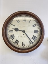 Antique Fusee Wall Clock G W Laughton Roman Numerals Railway 40x 13 cm School