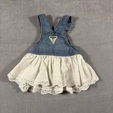 OshKosh Bgosh Baby Girl Denim Eyelet Jumper Dress Blue White 6M