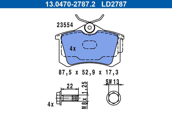 ATE 13.0470-2787.2 Bremsbelagsatz, Scheibenbremse FüR Audi, Seat, Skoda, VW-image