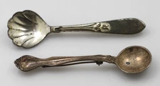 Vintage Sterling silver 925 2 Pc miniature spoons scallop pin brooches SB