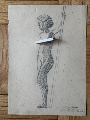 Art Deco Period 1920s Academic Portrait Study Pencil Drawing Female Hume 14x10