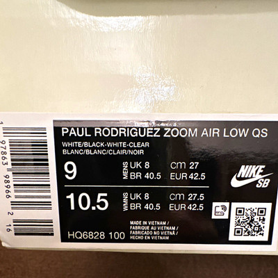 Nike SB Paul Rodriguez Zoom Air Low QS Sneaker Weiß/Schwarz EU 42,5