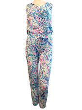Lilly Pulitzer Paulina Aqua Pink Knit Sleeveless Jumpsuit Size Small Pull On