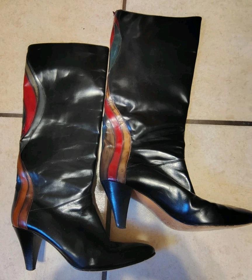 j.renee antonio rossi womens vintage black leather heelboots 6.5. made in italy - Image 3 of 4