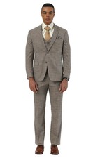 Stacy Adams Men's 3 Piece Hybrid Fit Suit - Textured Pattern Light Brown