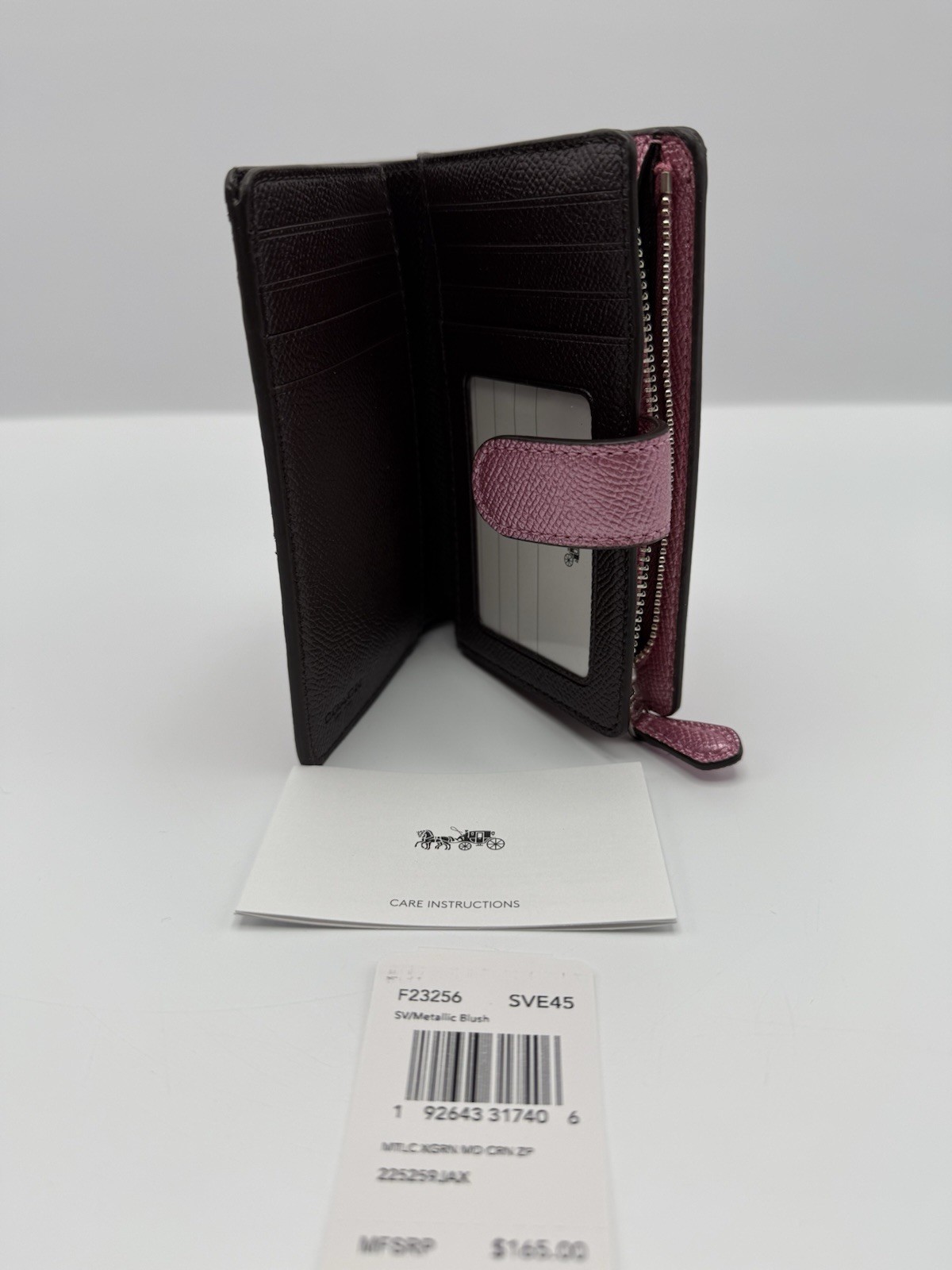 Coach Metallic Crossgrain Leather Medium Bifold Wallet Pink