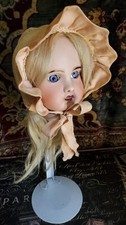 ANTIQUE MESH and CLOTH BONNET W TIE STRINGS FOR COMPOSITION  BISQUE DOLLS