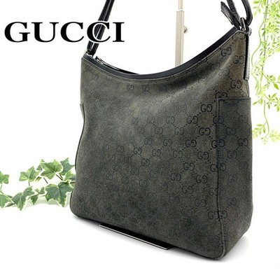 Good  GUCCI GG Pattern Suede Gray Shoulder Carry Shoulder Bag