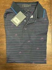 NWT G/FORE Script Stripe Banded Sleeve Tech Pique Golf Polo Mens M Pink Striped