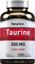 Taurine 500 mg Capsules  200 Count  Non-GMO, Gluten Free  By Piping Rock
