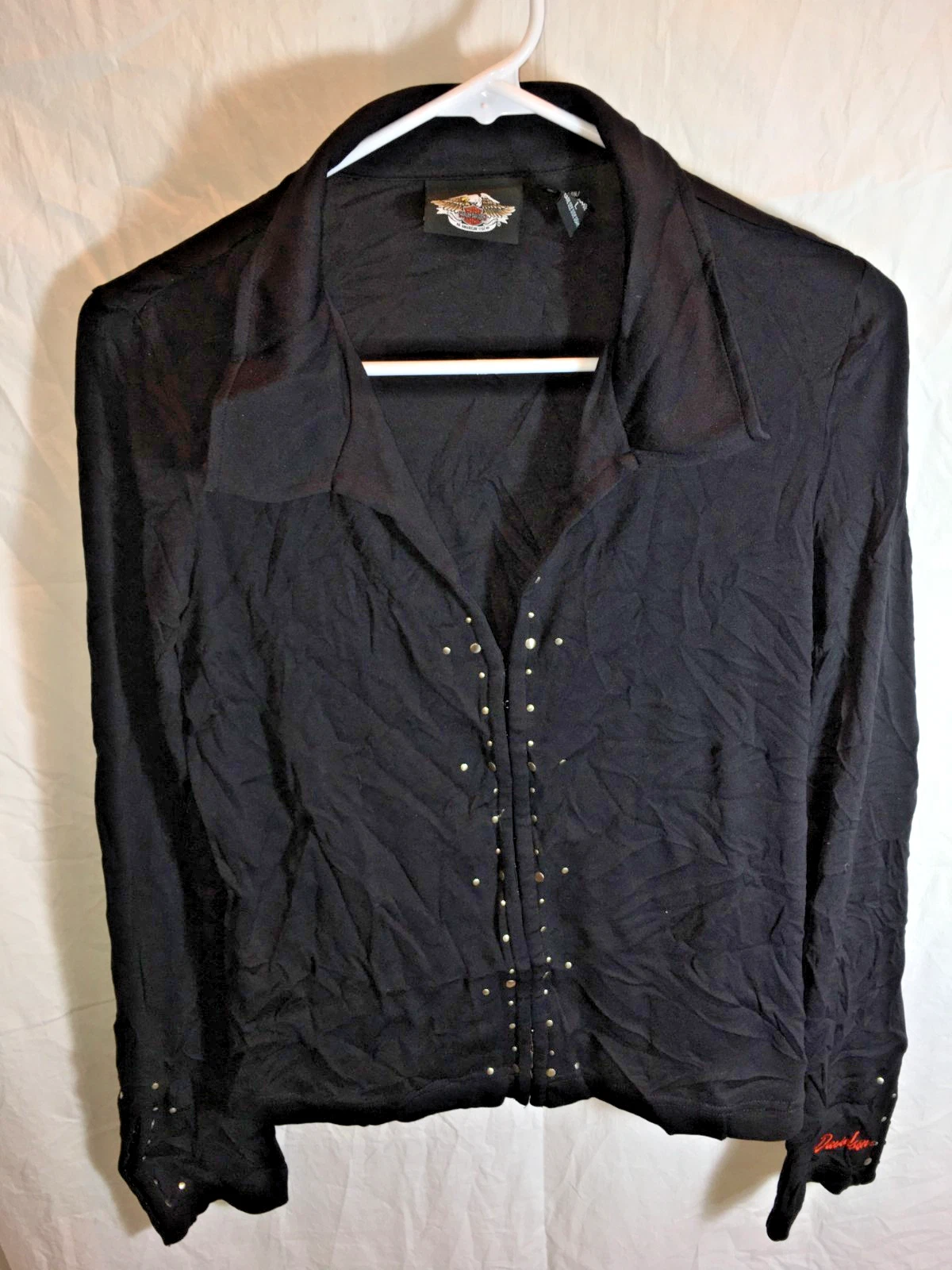 WOMENS 100% NYLON Harley Davidson Black BASE LAYER CARDIGAN KNIT TOP SIZE L 38"