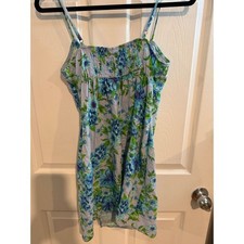 Wild Fable Blue Floral Mini Sundress Small Smocked Back Keyhole Tie Slit Hem