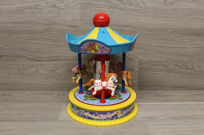 Vintage 1991 Musical Wind-Up Carousel Redbox Toy TESTED WORKING Horses Circus 