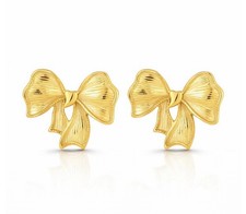 Gold Plated Bow Stud Earrings Gold Tone Metal Butterfly Closure Fashion Lobe