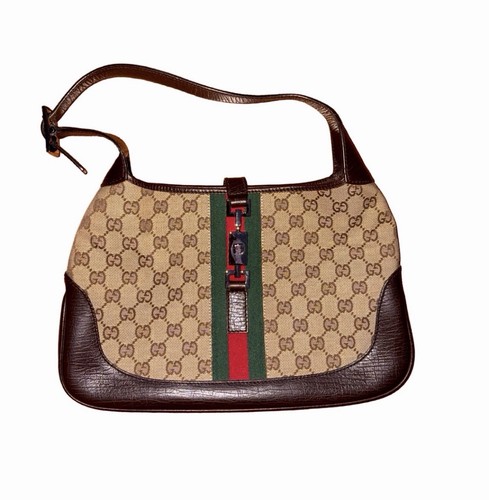 Authentic Gucci Jackie GG Canvas Web Stripe Hobo Shoulder Bag 00963 002058