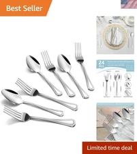 Food Grade Stainless Steel Forks and Spoons Set - 24 PCS with Elegant Pearl Dot