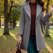Women's Slim Fit Wool Blend Overcoat - Mid Length All Seasons Coat UK