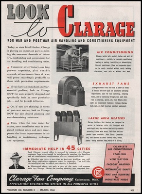 #ad #ad 1944 Clarage Fan Co. Kalamazoo MI Air Handling amp; Conditioning Equipment Print Ad $10.98