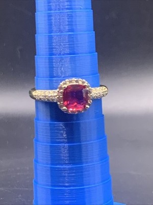 18k Yellow Gold Filled Ring Size 9 Ruby And CZ