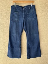 US Navy Dungarees Jeans Men Vintage Bell Bottom Flared Denim Trousers Pockets