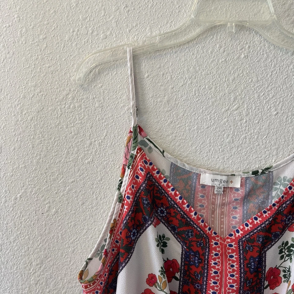 Umgee женщин Майка размер 2XL цветочный шарф печать галстук спереди богемное хиппи - Изображение 3 из 4