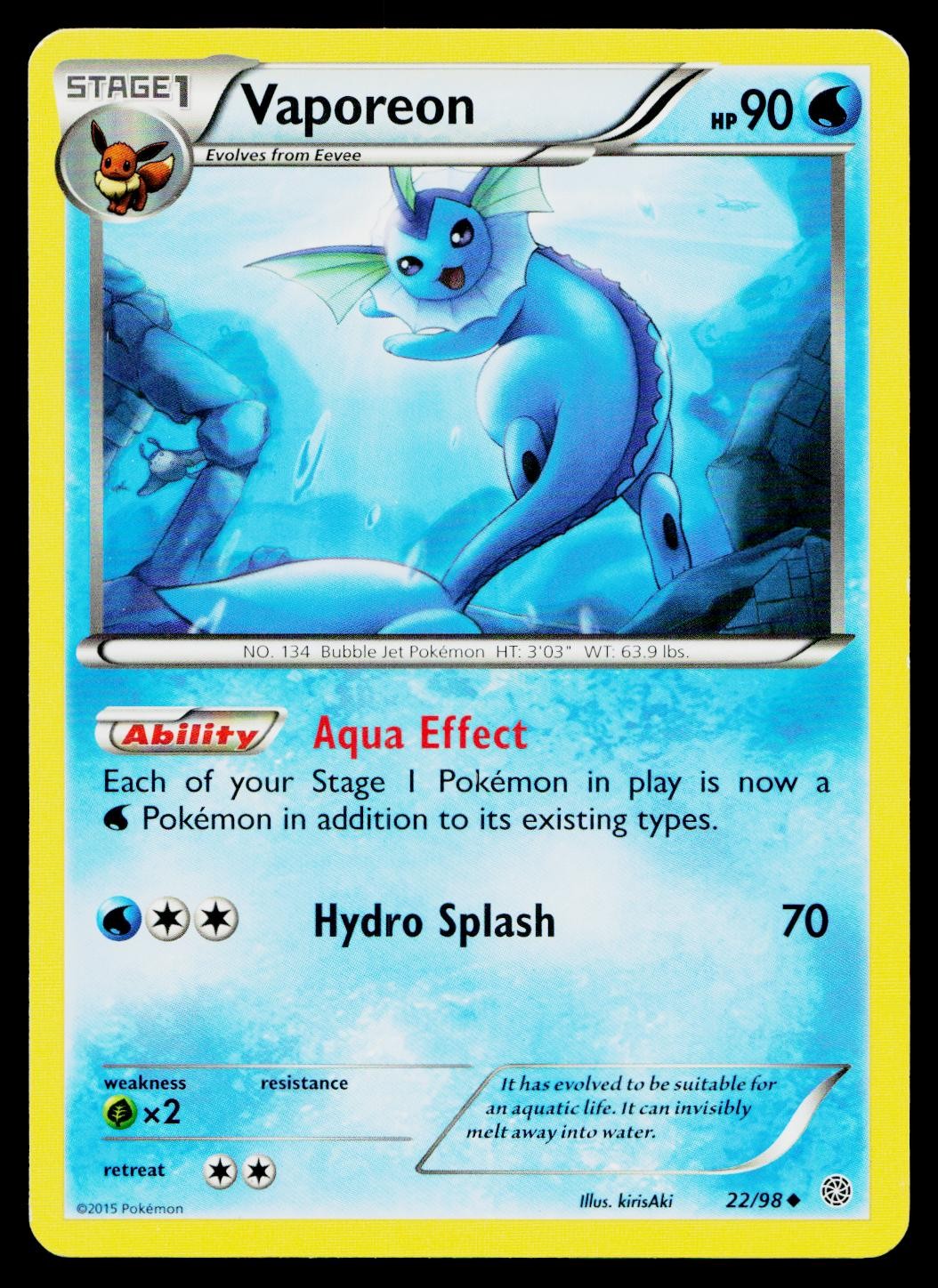 Vaporeon 22/98 Uncommon Ancient Origins Pokemon Moderately Played
