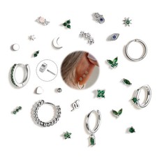 25Pcs Hypoallergenic Surgical Steel Earrings for Sensitive Ears Silver Flat B...