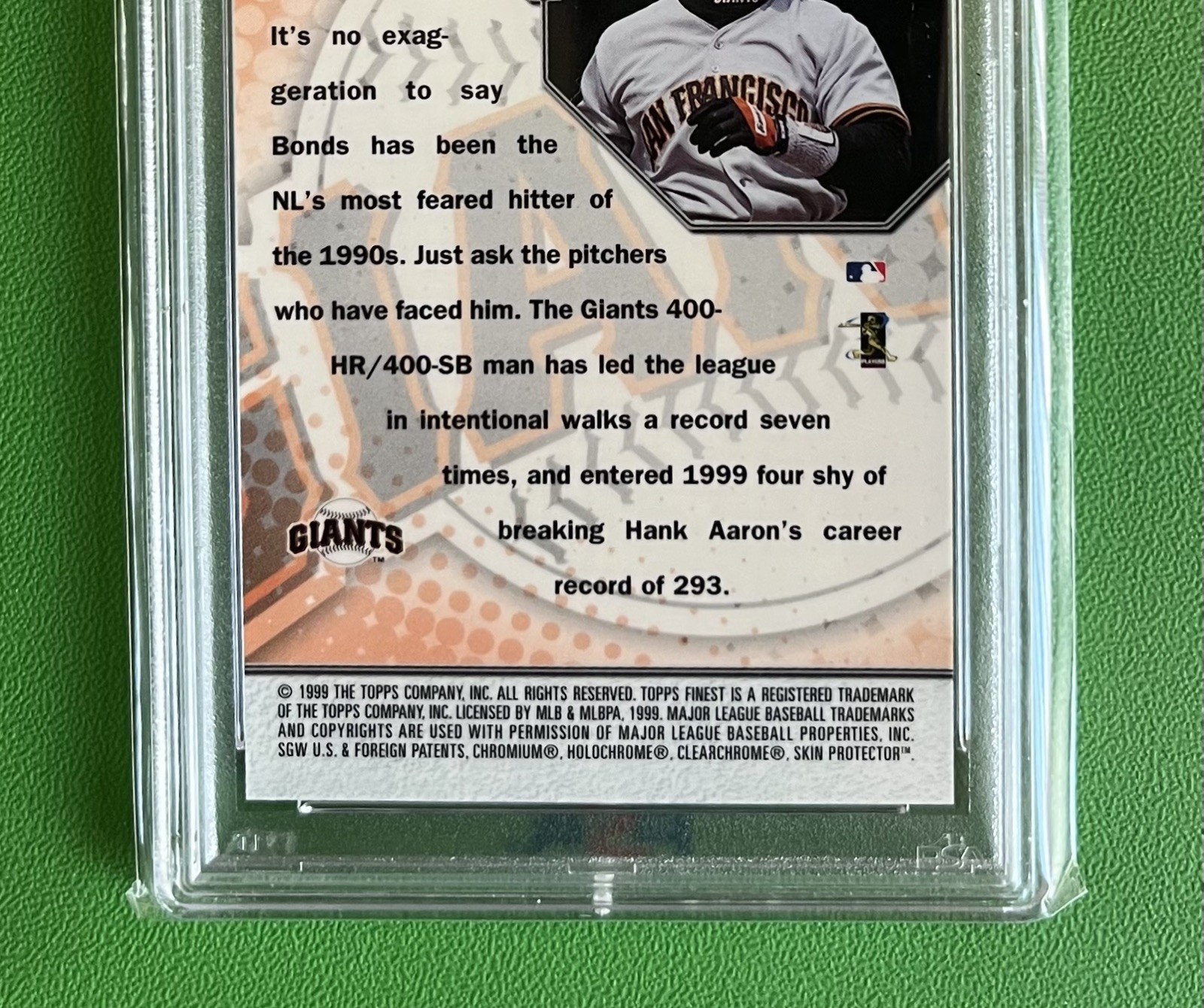 Barry Bonds 1999 Topps Finest Gems Refractor #112 PSA 9 CARD HAS SMEAR SPOTS  view 9