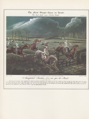 1974 Vintage HORSE RACE ''THE FIRST STEEPLE CHASE ON RECORD'' COLOR Art Lithograph
