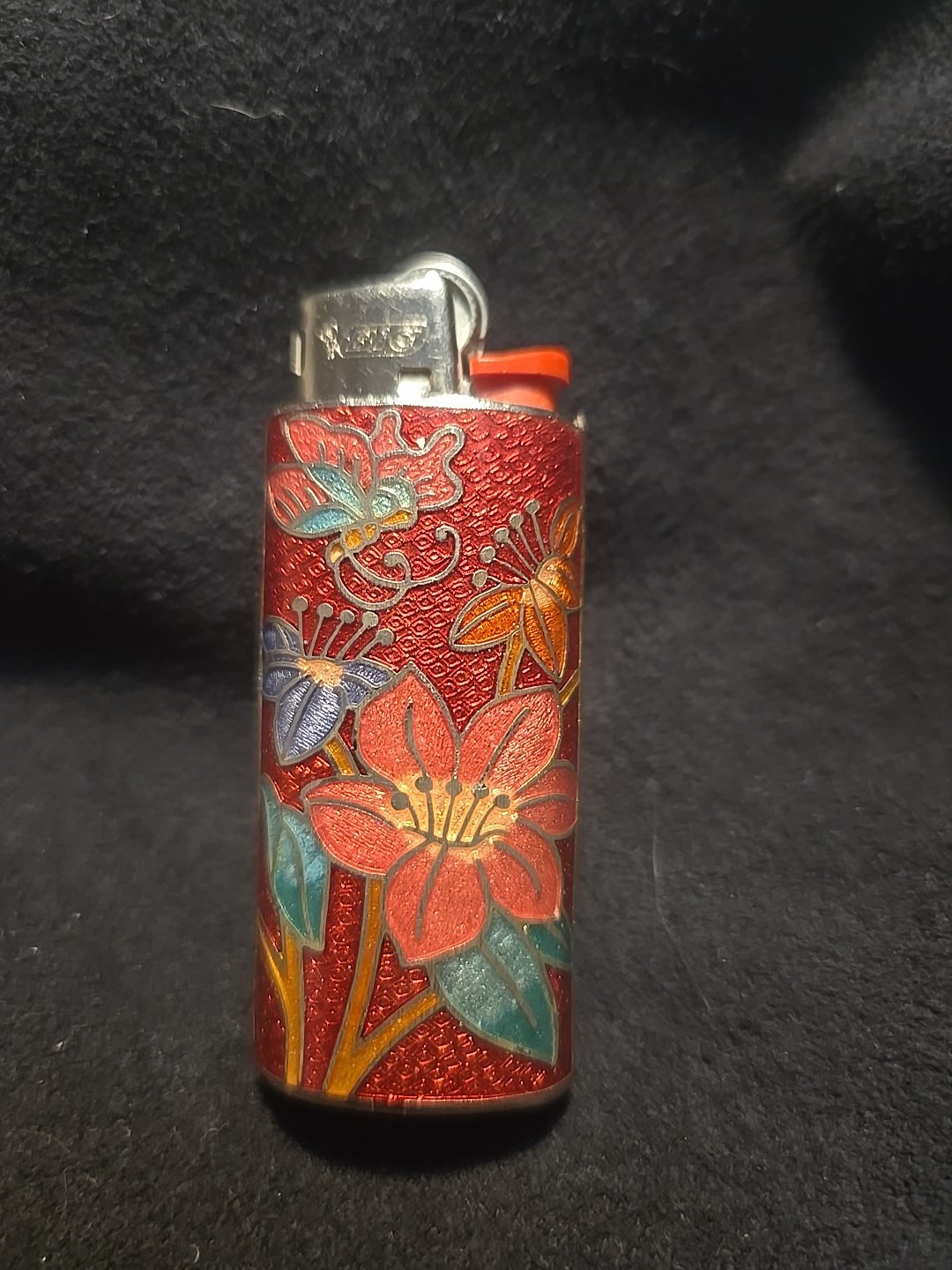 Case Cloisonne Brass Cover Holder Butterfly Floral Sleeve Mi