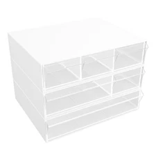 Desk Organizer 3 Tier Stackable Storage Drawers with 6 Compartments, White Pl...