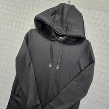Túnica con capucha Athleta para mujer mediana negra forrada de piel sintética capucha pulóver bolsillos